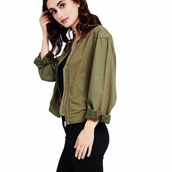 NWT GENTLE FAWN Khaki Green Cotton Bomber Jacket - Picture 2 of 8